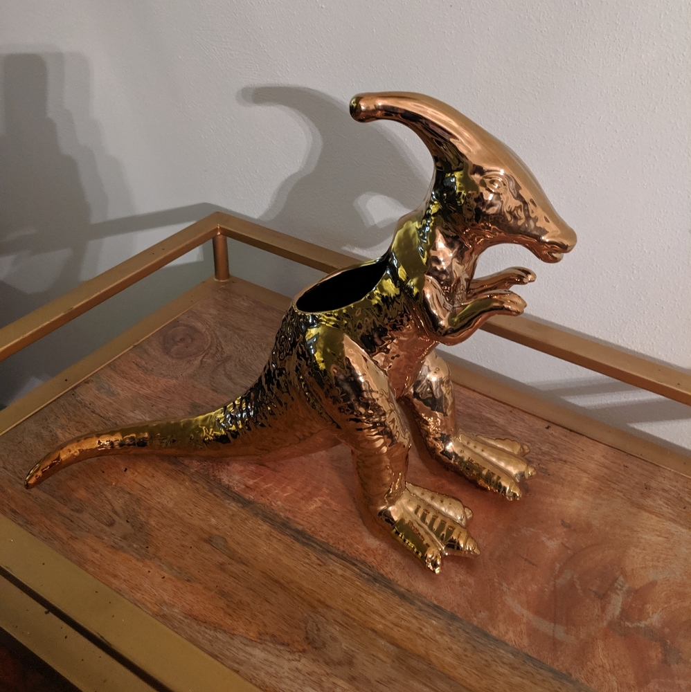 Large Dinosaur Planter in Gold